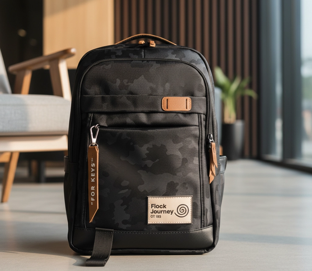 Traveler Camo Backpack en oficina