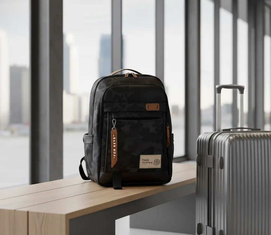 Traveler Camo Backpack en aeropuerto